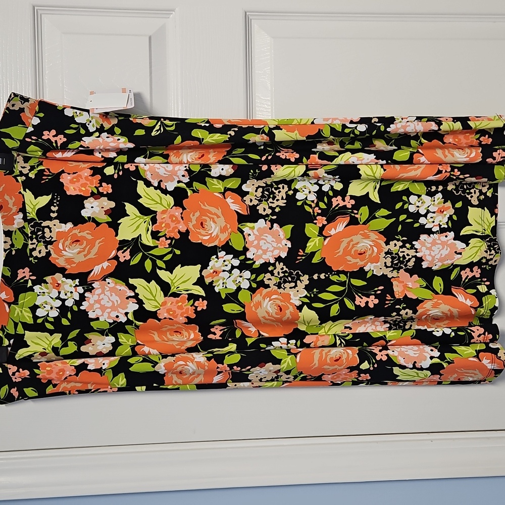 Kasper Woman A-line Flowy Midi Skirt: Black/Green/Papaya‎ Floral: Size- 2X